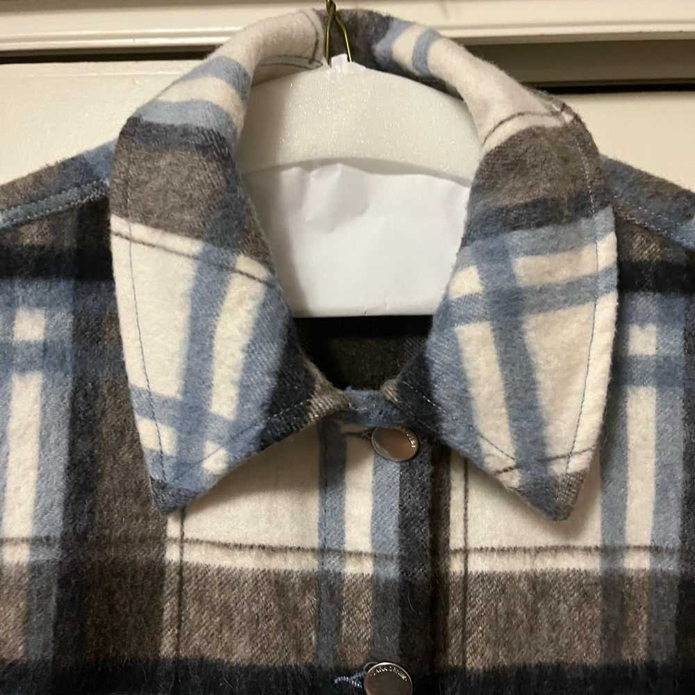 Zara Flannel Cropped Jacket Collared Button Down … - image 7